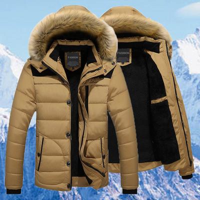 Winter Men Warm Cotton Jacket Coats Fur Collar Hooded Parka Down Jackets Outerwear Thick Male Warm Overcoat Wool Liner Coat