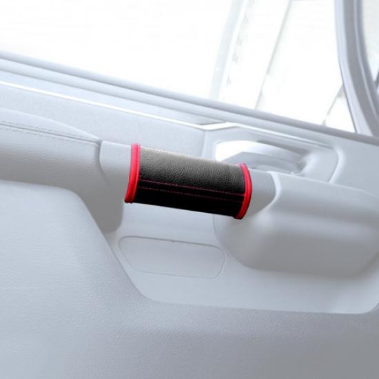 For Dodge RAM 1500 19-25 Black+Red Inner Door Handle Protective Leather Case 4P