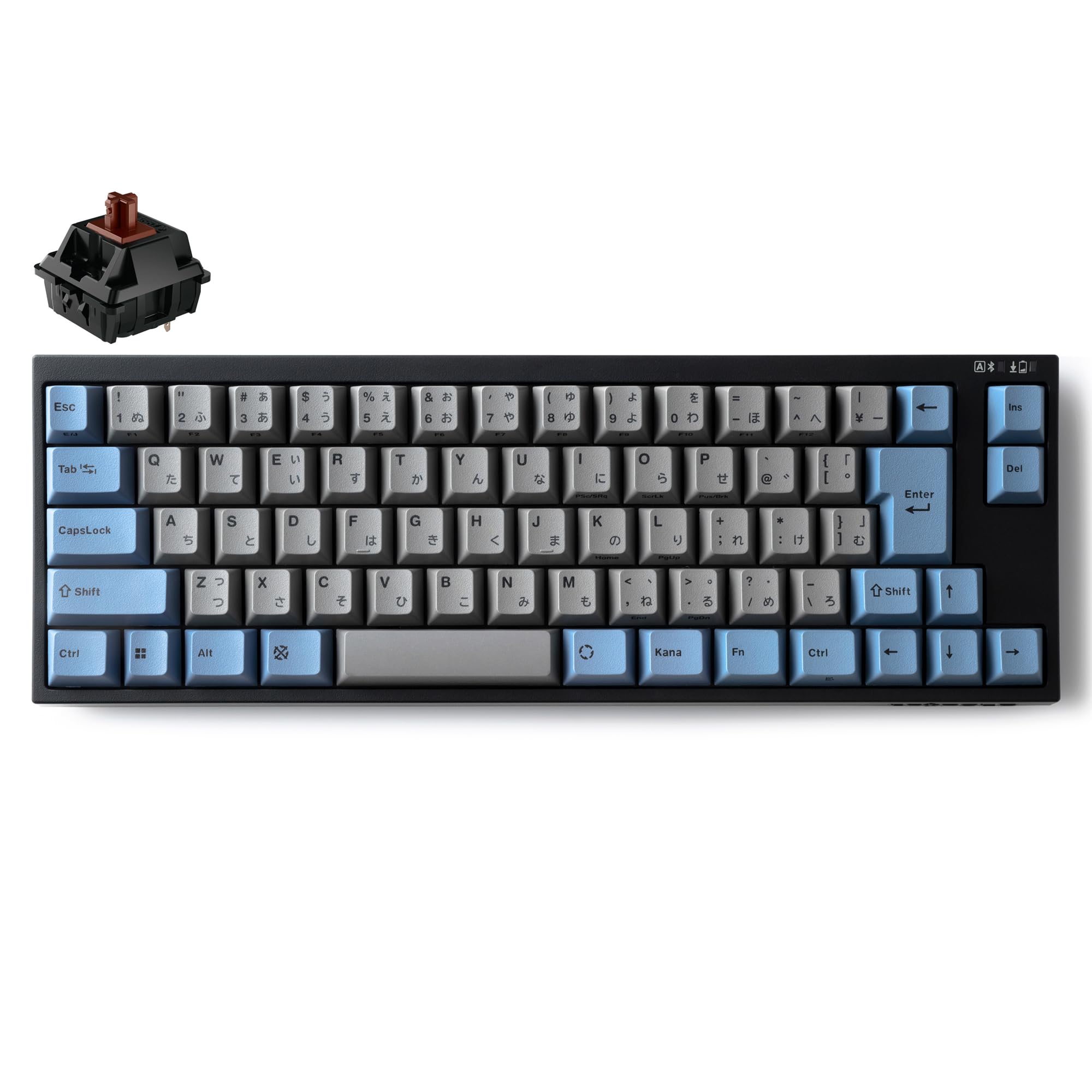 

LEOPOLD FC660MBT GRAYBLUE Japanese layout Kana included Arrow keys included Compact 70 keys Switch hot swap compatible AAA battery powered Latest