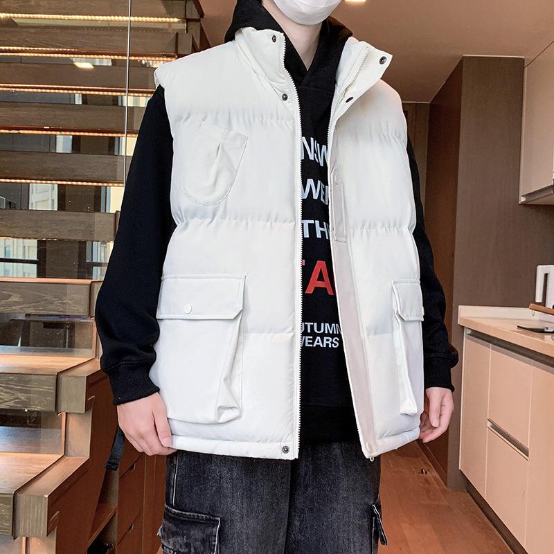 Loose Stand-up Collar Cotton Vest Men's Autumn and Winter Youth Versatile Stand-up Collar Cold-proof Warm Vest Jacket