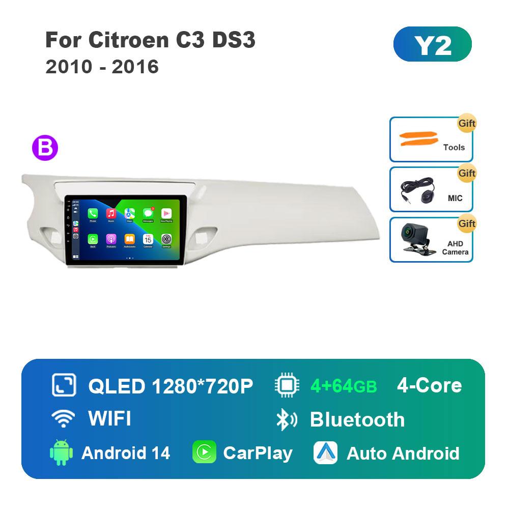 Car Video Multimedia Player DSP Stereo for Citroen C3 DS3 2010 - 2016 Android 14 System GPS Navi WiFi IPS Screen 4G Bluetooth
