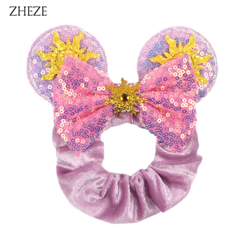 New Disney Mouse Ears Scrunchies Hairband Girl Ponytail Holder For Women Sequins Bows Headband  Women Trip DIY Accessories