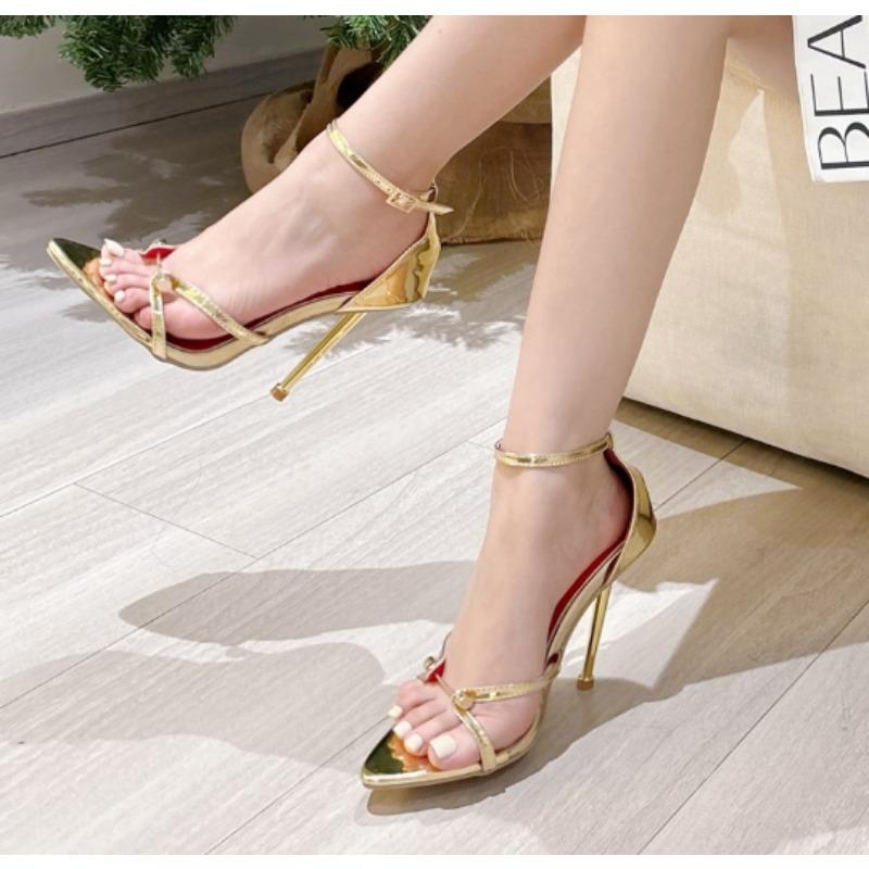 Fashion Summer New Style Fashion Rivet Design Buckle Strap Women Sandal Sexy Open Toe Stripper Thin Heels Hollow Out Shoes Zapatos Mujer