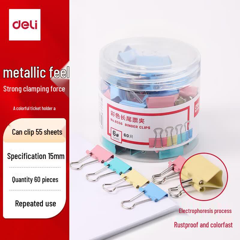 Deli 15mm Colorful Binder Clips (60-Pack)
