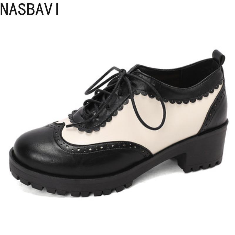 Loafers for Women Round Toe Block Heels 5cm Lace up Mixed Color Pumps Plus Size 43 44 45 Leisure Soft Daily 37 9070₽