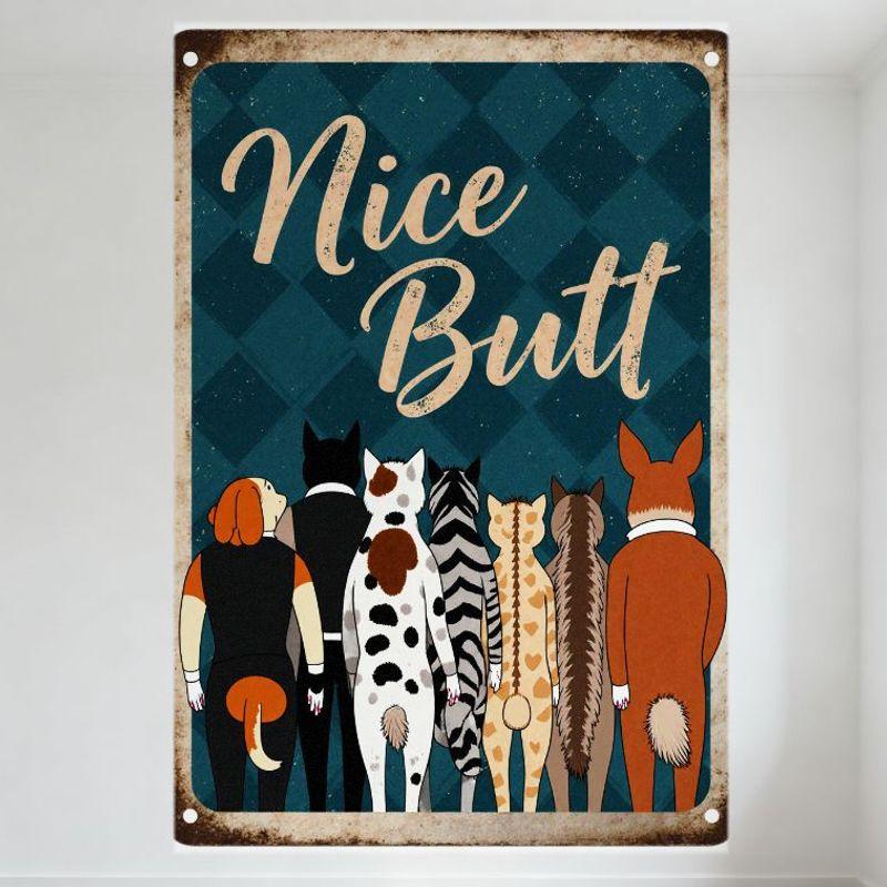 

Vintage Metal Sign with Nice Butt & Anthropomorphic Animals in Suits - Teal Diamond Pattern Rusty Border, Whimsical Novelty De 20x30cm（7.8x11.8inch）