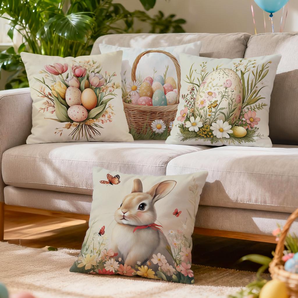 Easter Bunny And Eggs Pillowcase Printed Polyester 40/45/50cm Throw Pillowcover Decorative Sofa Cushion Pillowslip Home Decor