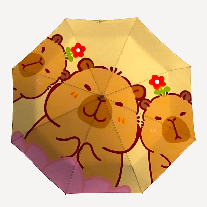 

1pc Capybara Cute Automatic Folding Umbrella with 8 Bones, 3-Fold Compact Umbrella, Compact Design On-the-Go Essential, casual outdoor acces