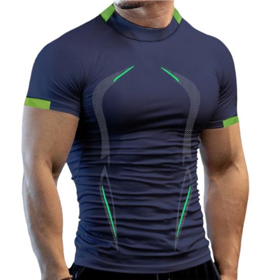 Letní tričko s kulatým výstřihem, krátkým rukávem, úzkého střihu, ležérní pánská košile do posilovny