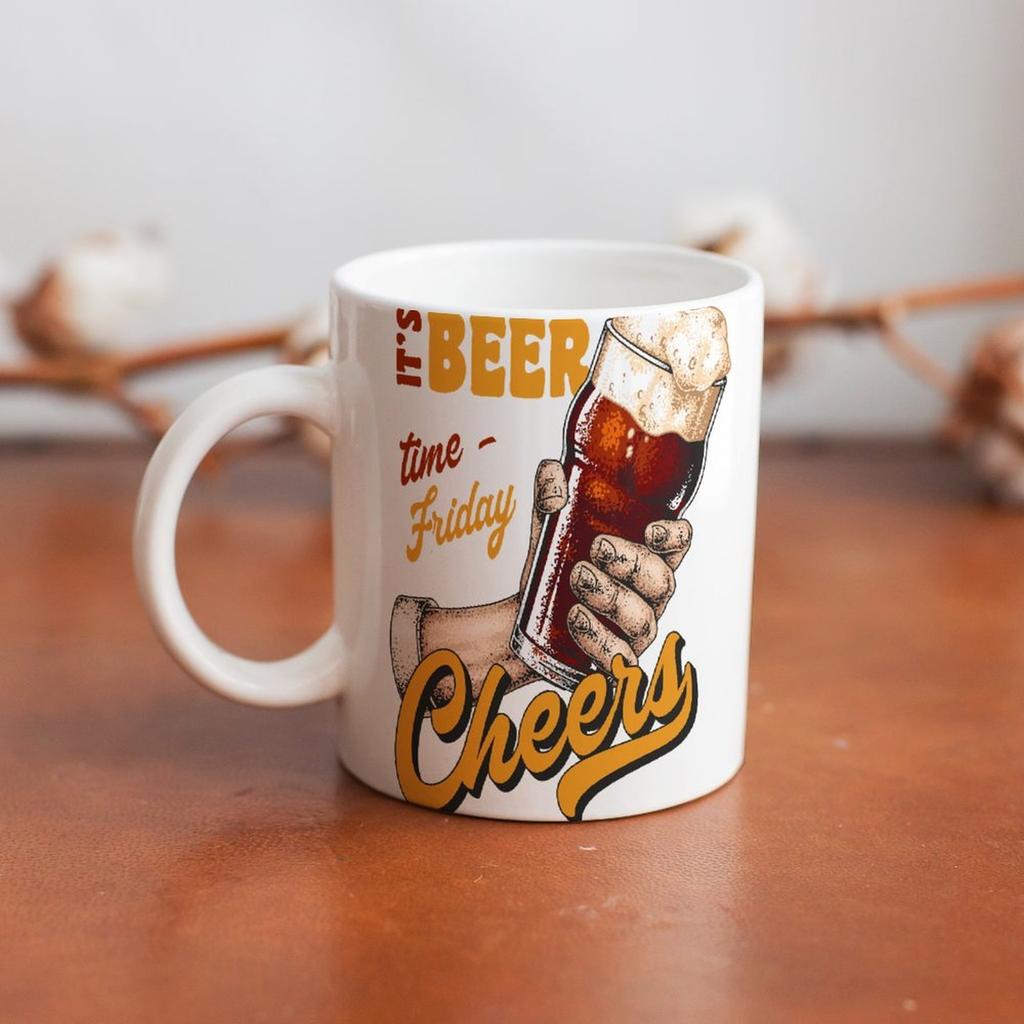 1pc 11oz Beer Lover Ceramic Mug with Double-Sided Print, Perfect Home or Office Cup, Great Humorous Gift for Drinking Fans