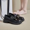 Loafers for Women's Spring New Style of Women's British Style Leather Shoes with One Foot and A Small Fragrance Style