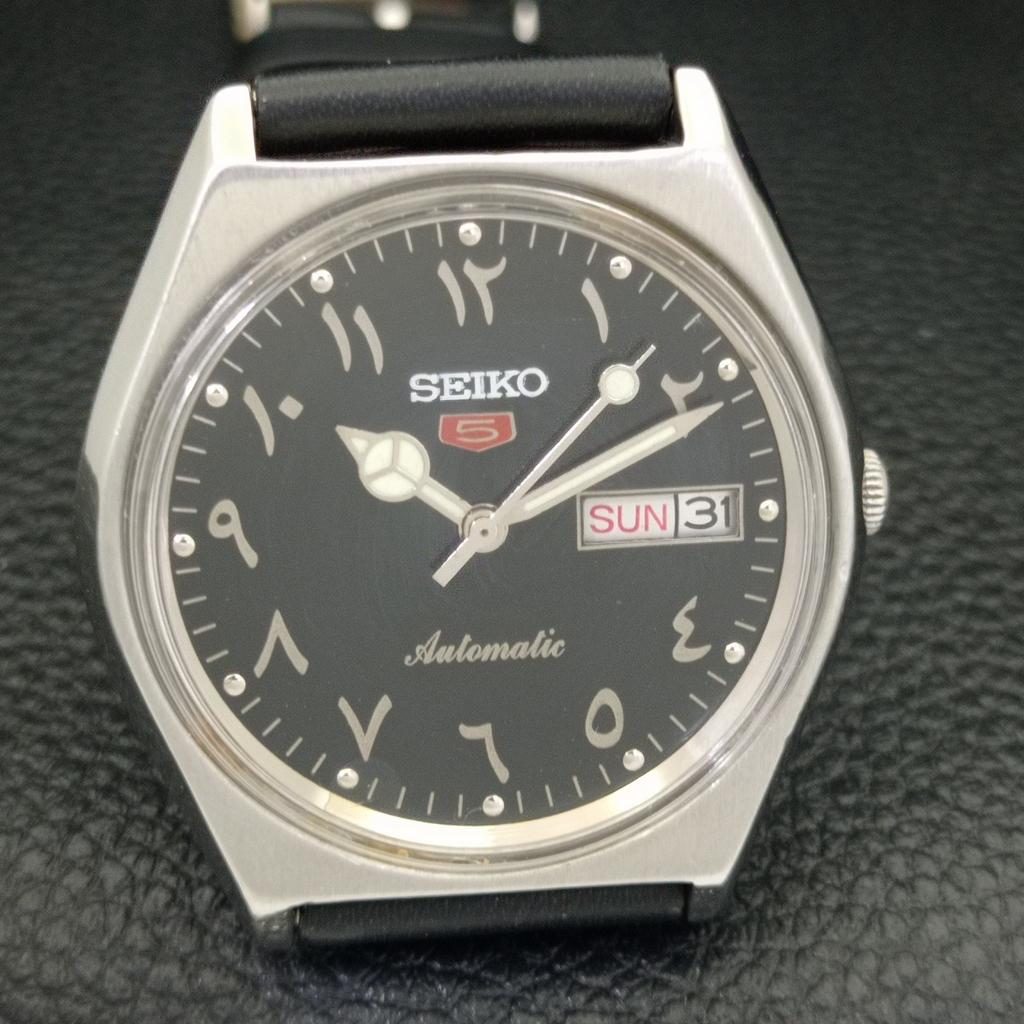 SEIKO 5 AUTOMATIC VINTAGE JAPAN 6319A MENS ARABIC BLACK DIAL WATCH a701317-5 R206a-a701317