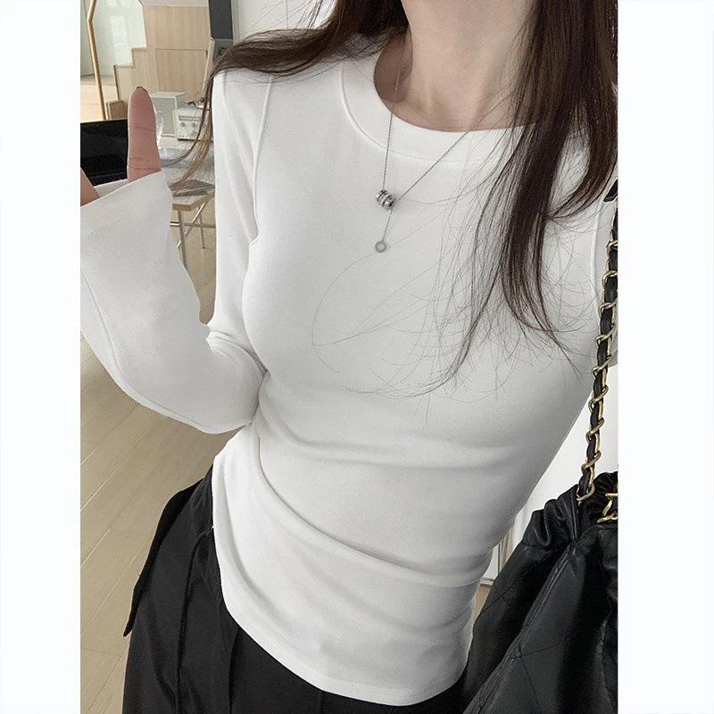 

2025 Fishbone Slim Fit Long Sleeve Solid Color T-shirt for Autumn/Winter XL (Weight 115-125 kg) белый