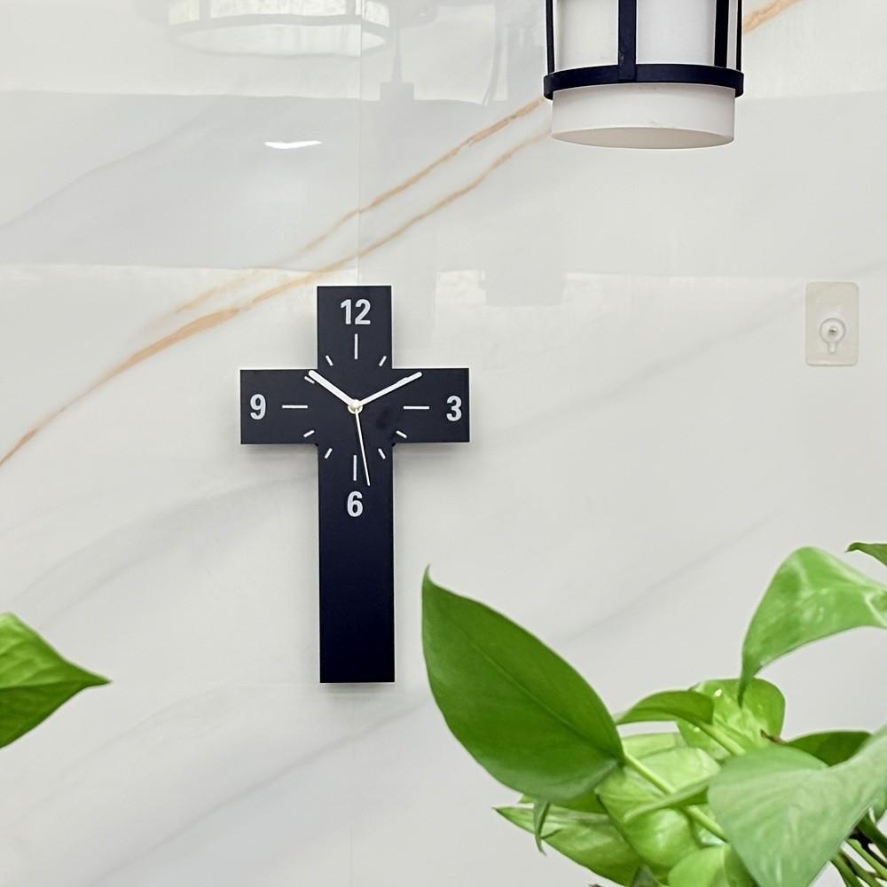 Non-ticking Wooden Cross Clock Solid Wood Quartz Wall Clock Vintage Cross Wall Clock  Home Office
