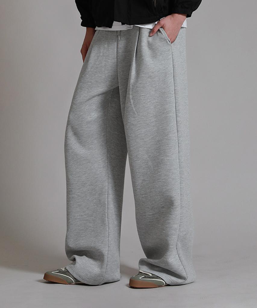 LIKE THE MOST Training Label Pintuck Wide Pants_Melange