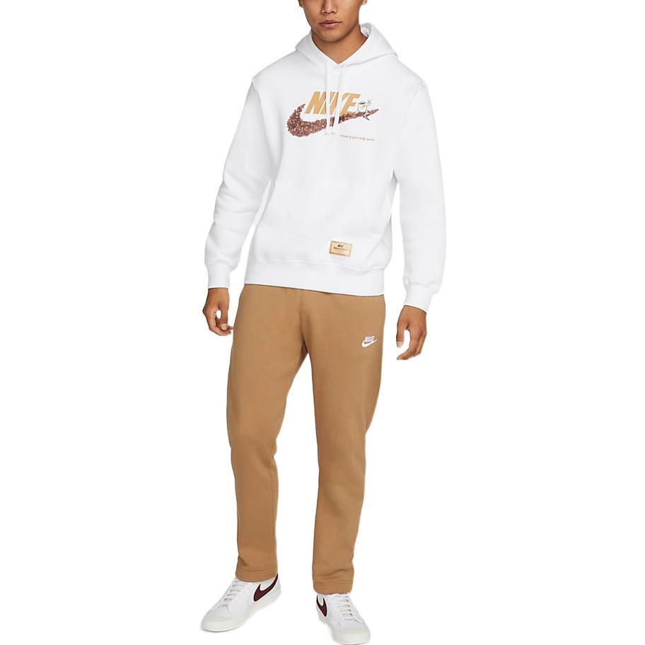 Nike Logo Print Drawstring Hoodie With Fleece Lining Men Tops White DX6513-100