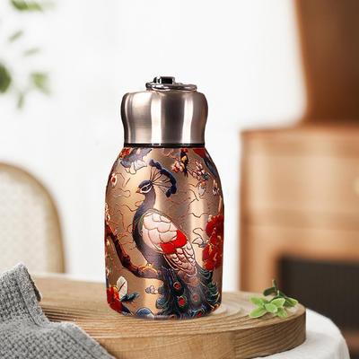 Retro Pfau Becher 316 Stahl Vakuum Hüpfbecher Rose Großhandel Flasche Becher Pfingstrose Wasser O8N8