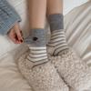 Women's Autumn and Winter Thickened Warm Button Striped Splicing Wool Boneless Tube Pile Socks