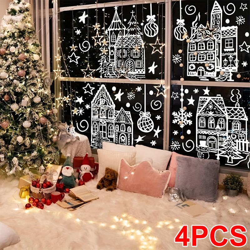 4pcs Snowflake Decals Window Decoration Large Christmas Window Clings Party Ornaments Double-Sided Xmas 20x30cm