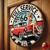 D Flat Vintage Style Route Metal Sign Retro Americana Aluminum Wall Art with Classic Car Checkered Road Design for Bar