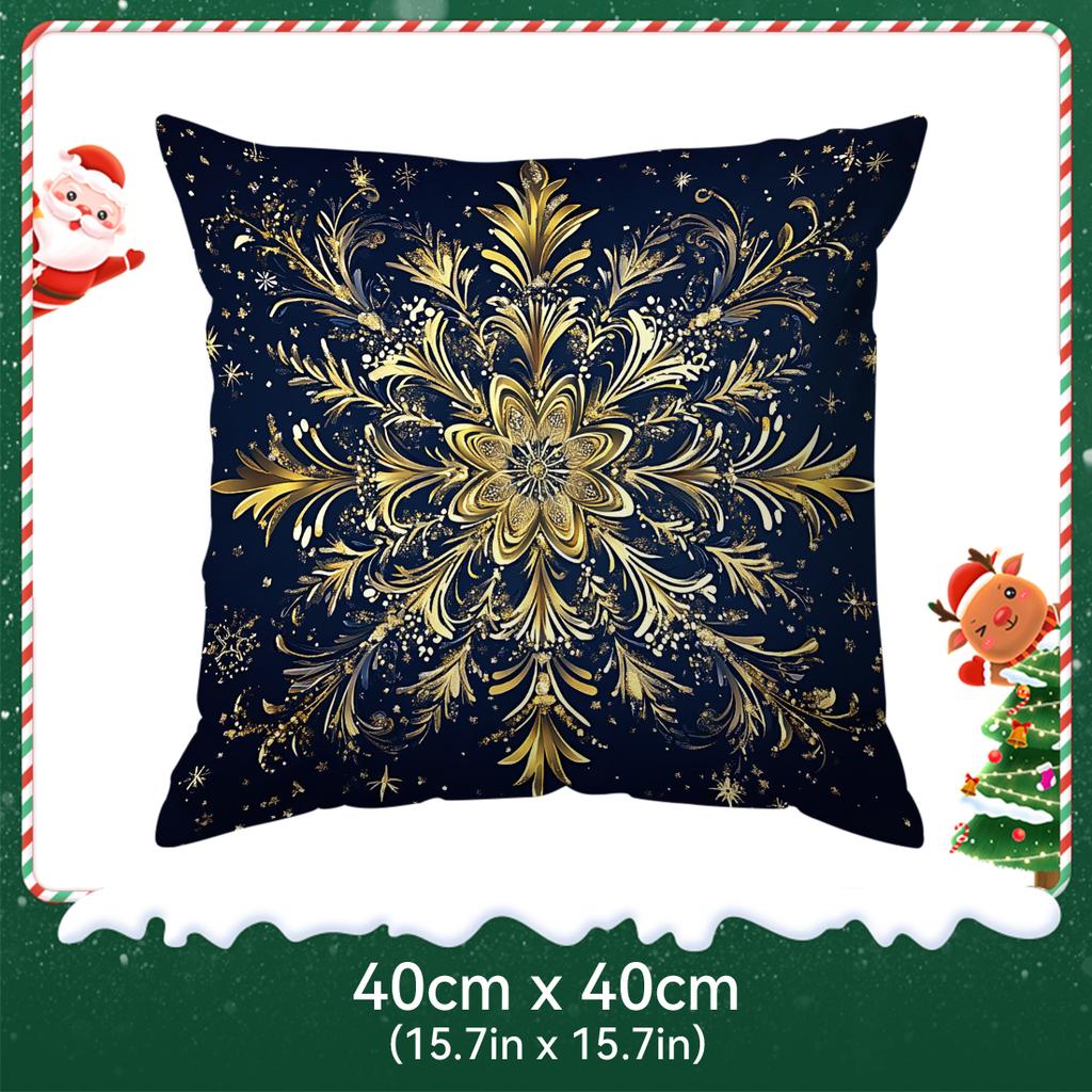 Blue Golden Christmas Snowflakes Cushions Pillowcase Polyester Cushion Cover Throw Pillow Pillowcover Home Car Sofa Decor