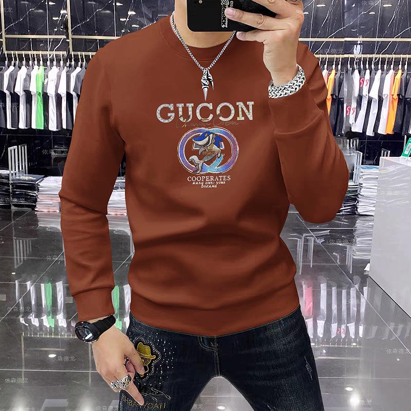 European Trend Men's Round Neck Double-Sided Cotton Hoodie - Comfortable Versatile Plus Velvet Long Sleeve Casual Top for Autumn/Winter