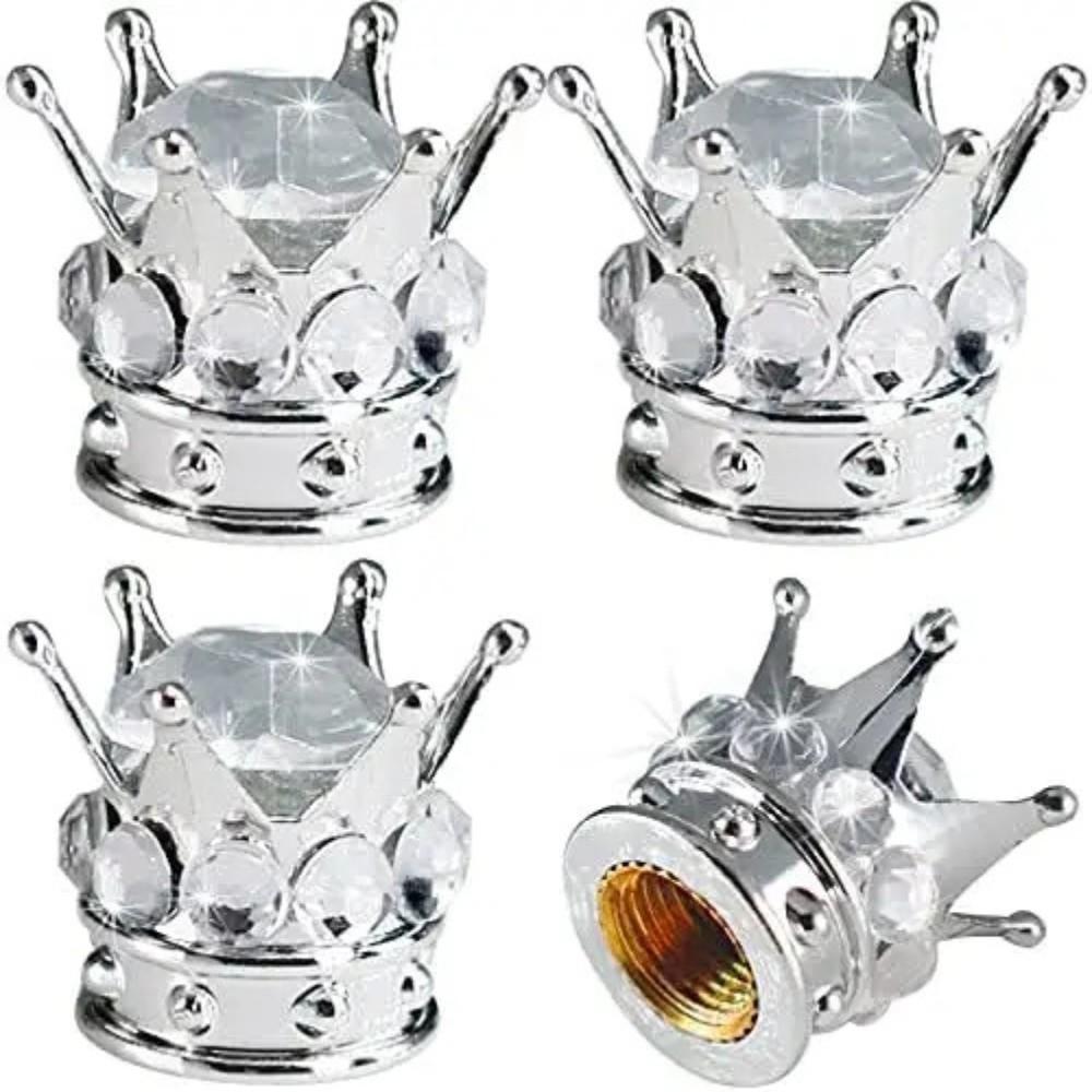 4PCS Crown Diamond Vehicle Car Tire Caps Covers Car Wheel Tire Valve Caps  Auto Detailing