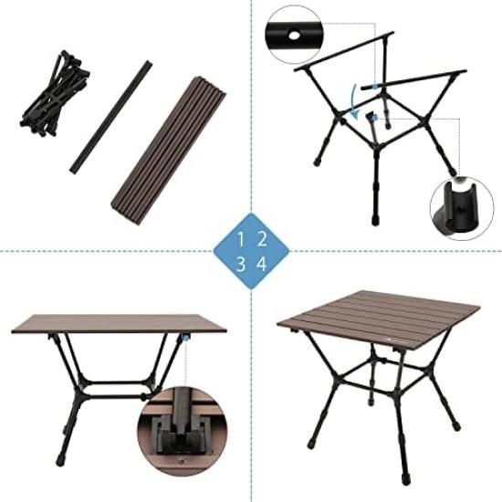 MOON LENCE Camping Table More Stable Outdoor 3 Steps Height Adjustable Aluminum Alloy Roll Table BBQ Foldable Compact Heat Resistant Load Capacity