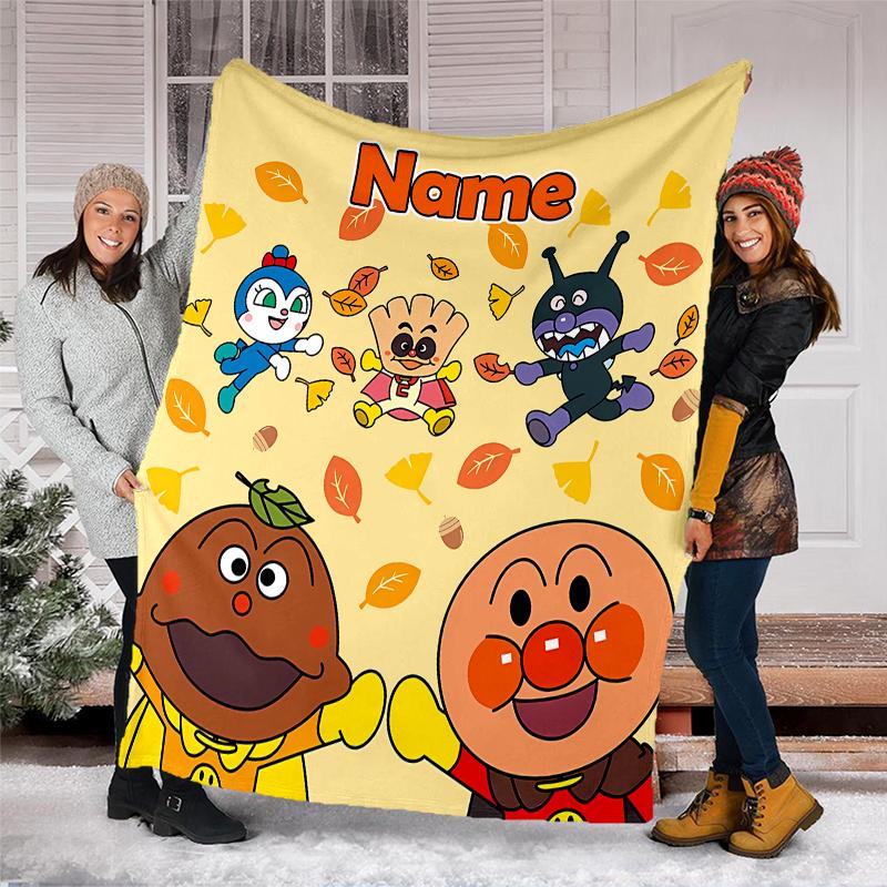 Personalized Custom Name Blanket - Anpanman Print Design,Blanket for Sofa,Bed,Travel,Camping - Soft and Warm, Great Gift