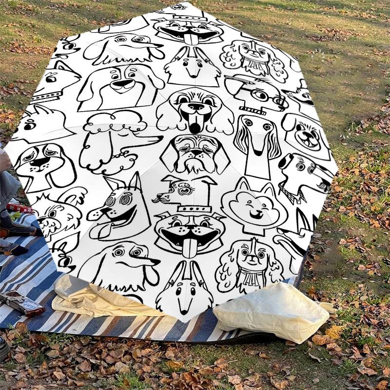 1PC Dog Pattern Umbrella-8-Rib Reinforced Portable Folding Travel Suitable for All Seasons Outdoor Daily Use -J0326