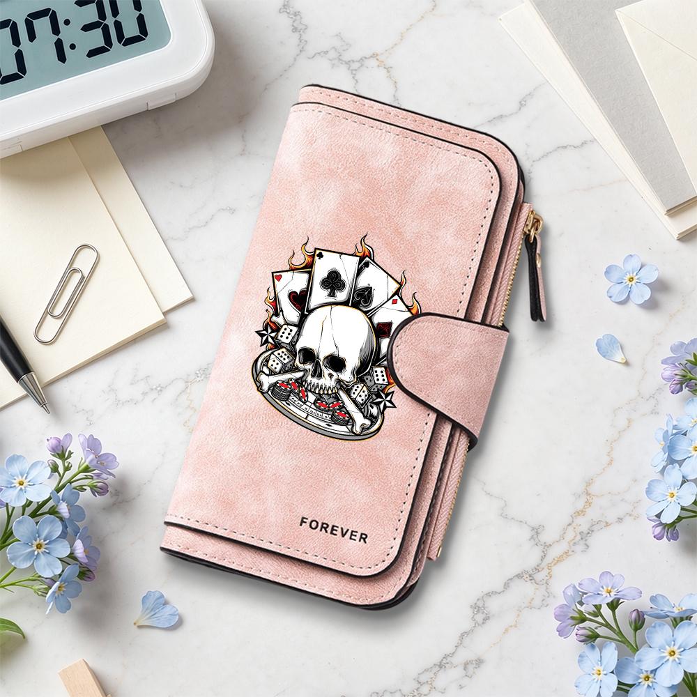 Gothic Skull Pattern Long Wallet Casual Multicard Slot Bifold Purse
