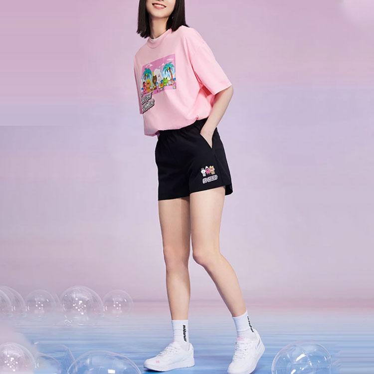 Li-Ning Cartoon Pattern Printed Loose Short Sleeve T-Shirt Unisex Tops Fengxian-Pink AHSR904-1