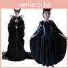 Faszinierendes Maleficent Zauberin Böse Königin Mädchen Kostüm für Halloween mit gehörntem Kopfschmuck