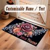 Floral Garden Theme Soft Crystal Velvet Rug Custom Name & Text Print Non Slip Floor Rug for Bedroom Living Room