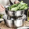 Drain Bowl Set Stainless Steel Mixing Bowls Vegetable Grater With Lids