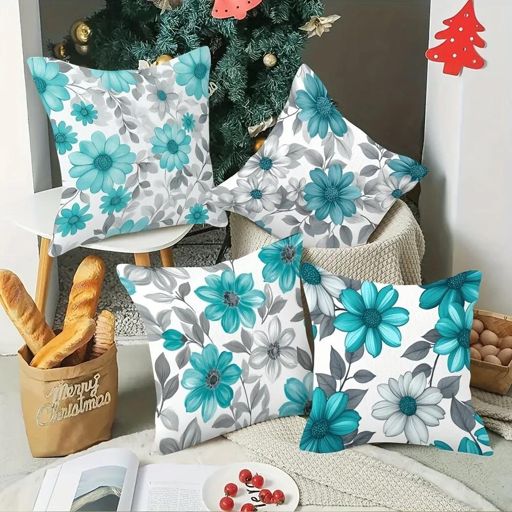 Blue and white decorative pillowcase, ultra-soft polyester material living room sofa backrest car pillowcase home decoration