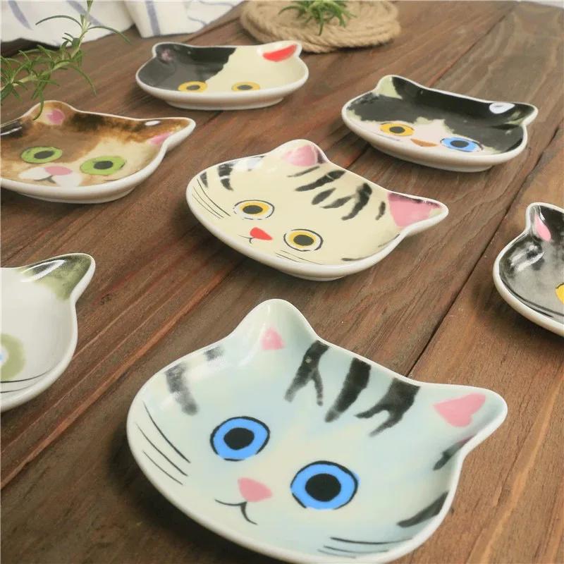 Japan Ceramic cartoon cat sauce dish Creative cute cat face shape condiment dish small plates Home kitchen supplies tableware