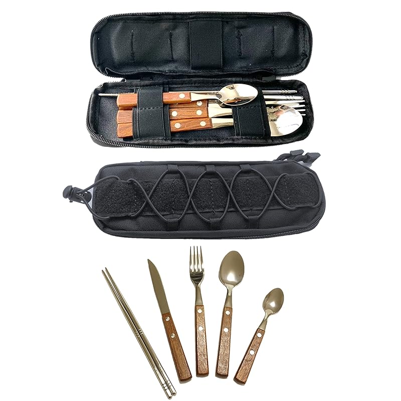 

[kuuupiii] cutlery set cutlery case camp outdoor 6 piece set storage wooden stainless Fashionable barbecue solo camp cutlery BBQ compact leisure