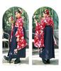 Hakama Set for Elementary School Graduation Easy to Wear Undergarment with Collar Hakama Obi with Obi Pillow Waist Cord Red Kimono x Navy Hakama 160cm