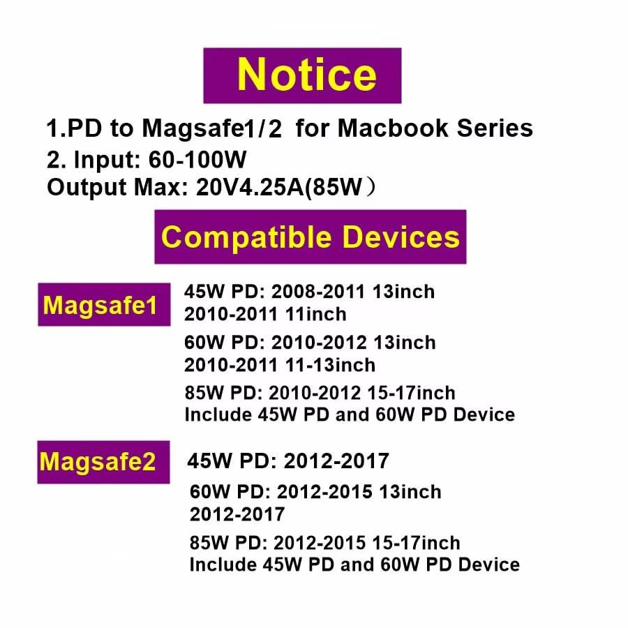 USB Typ-C Magnetischer PD-Adapter für Magsafe 1 2 MacBook Air Pro LED-Anzeige 100W Schnellladung Magnetischer Steckeradapter