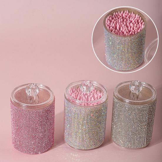 Úložná nádoba na kamínky s víčkem Jiskřivá nádoba na vatové tyčinky Prachotěsný organizér na vatové tampony pro toaletní stolek a koupelnovou desku