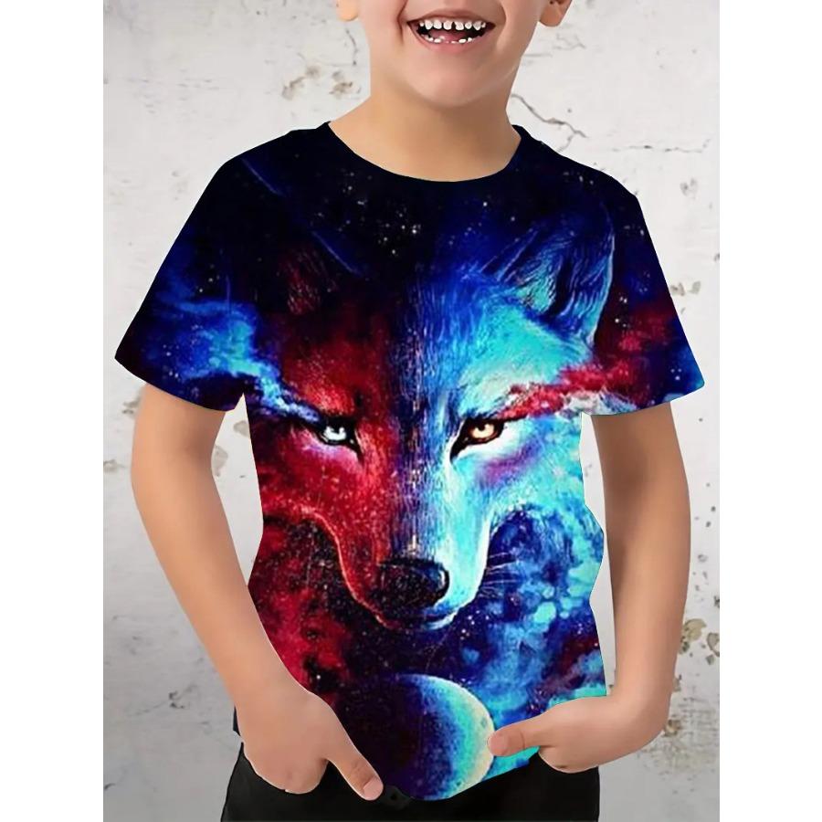 Boys' T-shirt Tyrannosaurus Rex Fashion Trend 3D Print T Shirts Children Short Sleeved Round Neck Top Boys Summer Quick Drying Clothing