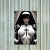 The Cool Nun Vintage Iron Sign    Funky Wall Decor with Cross and Skeleton Hands for Home Bar Garage Kitchen  Unique Gi