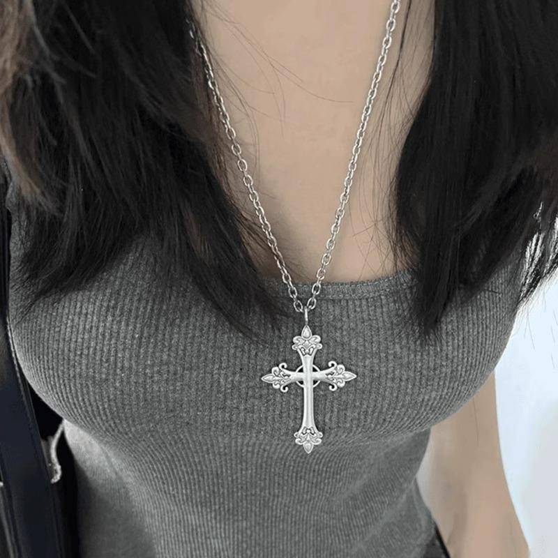 Vintage Cross Pendant Necklace Unisex Retro Punk Jewelry Accessories Gothic Grunge Chain Y2k Choker for Women Men Fashion Gifts