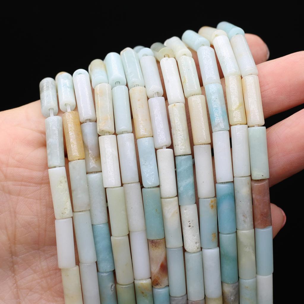 1 Strand Natural Stone Beads Long Cylindrical Crystal Quartz Agate Loose Spacer Beads for Jewelry Making DIY Necklace Bracelet Accessories 7x13 Mm