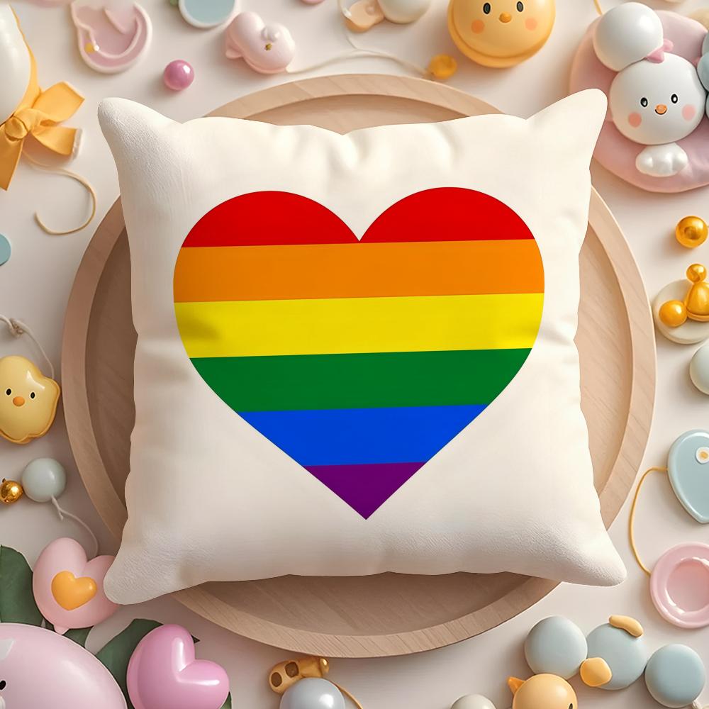 Pride Month Heart Cushion Cover Plush Fabric Soft Double-Sided Printed Sofa Warm Winter Home Gift Pillow Case
