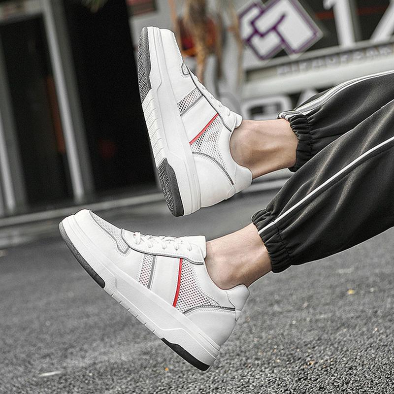 Fashion Casual Mesh Sneakers Summer Genuine Leather+mesh Increase 6CM Heightening Shoes Hollow Out Men Footwear Mesh Breathable Shoes
