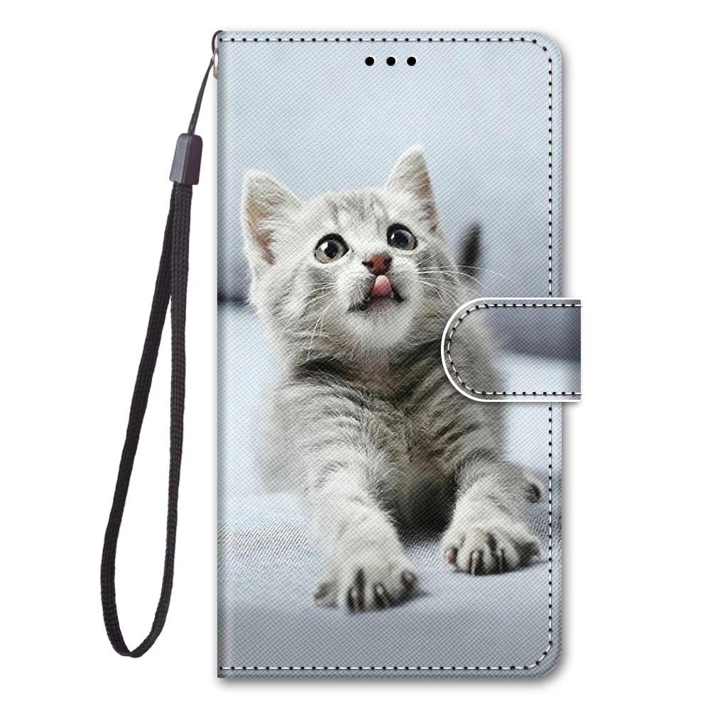 Leather Flip Phone Case For iPhone 11 XR X XS 7 8 SE 2020 SE 2022 Lion Cat Flower Painted Wallet Card Holder Back Cover