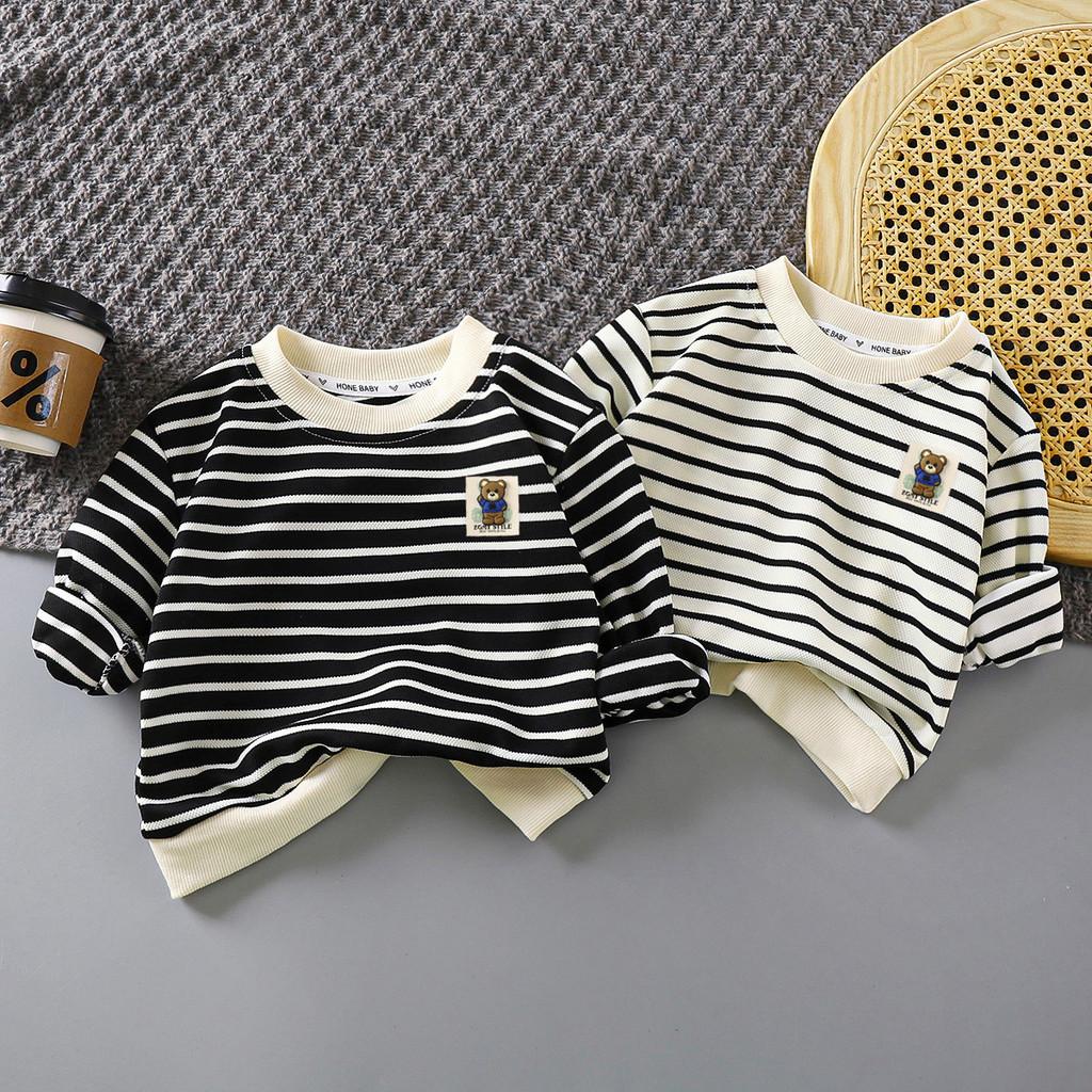 Kids Cartoon Striped Sweatshirt With Polyester Fabric For Toddler Boys And Girls