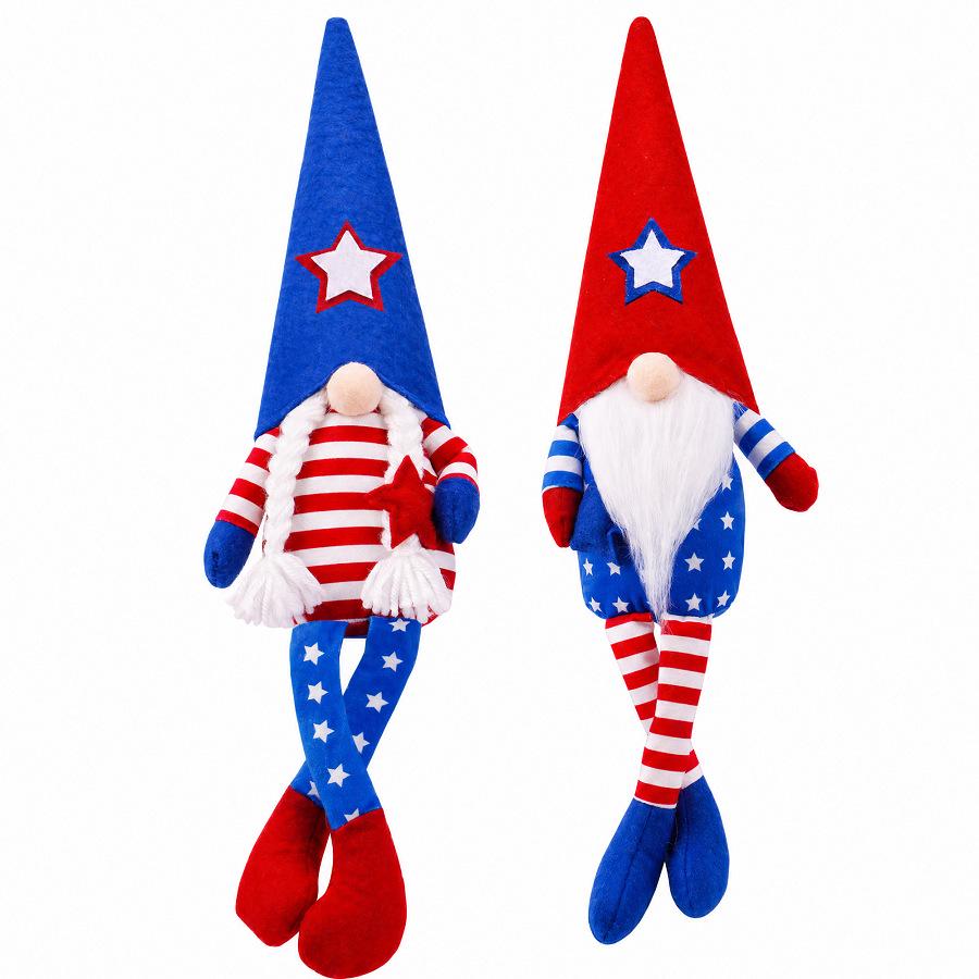 US Independence Day Faceless Gnome Figurine in Red and Blue Stripes
